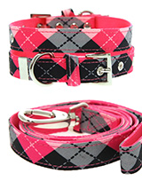 Pink Argyle Collar & Lead Set - Our Pink Argyle Collar & Lead Set is a traditional Scottish design which represents the Clan Campbell of Argyll in western Scotland. It is stylish, classy and never goes out of fashion. Used for kilts and plaids, and for the patterned socks worn by Scottish Highlanders since at least the 17th centur...