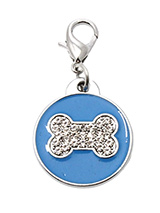 Blue Enamel / Diamante Bone Dog Collar Charm - If you are looking for bling then look no further. Our Blue Enamel / Diamante Bone Dog Collar Charm is encrusted with diamantes set against a beautiful blue enamel background. It attaches to any collar's D-ring with a lobster clip. The perfect accessory to add bling to your dog's collar.
