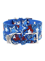 Hero Star Fabric Collar - Our Hero Star Collar is a tribute to all the Superheros rolled into one not to mention your own little Superhero! It is lightweight and incredibly strong. The collar has been finished with chrome detailing including the eyelets and tip of the collar. A matching lead, harness and bandana are availabl...