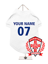 England Football Dog T-Shirt (Personalised) - Let your dog wear their English pride with this customisable England dog 
t-shirt. Featuring a custom England rose crest, this t-shirt can be 
personalised with your dog's name and team number. Made from soft, 
breathable fabric, it ensures your dogs comfort. Its easy to wash and 
machine wash...