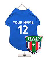 Italy Football Dog T-Shirt (Personalised) - Celebrate Italy with this customisable dog t-shirt, featuring a 
distinctive Italy badge with a star. You can add your dog's name and 
team number for a personalised touch. Made from soft, breathable fabric, 
it keeps your dog comfortable. The t-shirt is machine washable for easy 
cleaning. Idea...