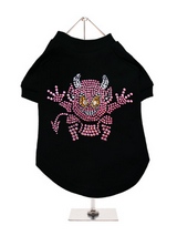 Little Devil GlamourGlitz Dog T-Shirt - Exclusive GlamourGlitz 100% Cotton Dog T-Shirt. A devilish T-Shirt for your little devil, a beautiful devil design crafted with Pink Rhinestuds that catch a sparkle in the light. Wear on it's own or match with a GlamourGlitz ''<b>Mommy & Me</b>'' Women's T-Shirt to complete the look.