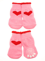 Pink Hearts Pet Socks - These fun and functional doggie socks protect your dogs paws from mud, snow, ice, hot pavement, hot sand and other extreme weather. Made from 95% cotton & 5% spandex making them comfortable and secure. Each sock features a paw shaped anti-slip silica pad & help keep your house sanitary. (set of 4).